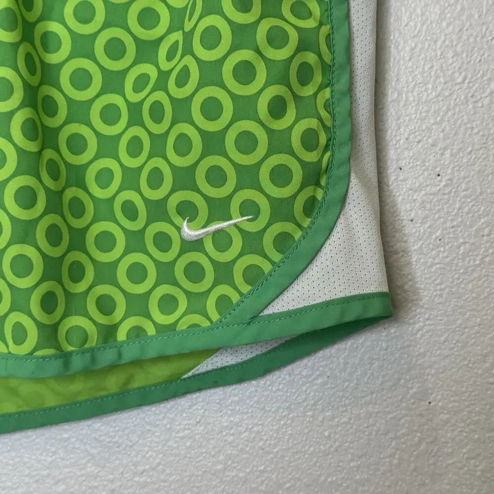Nike DriFit Running Athletic Shorts Girls Sz Large Green Circles Built in Briefs